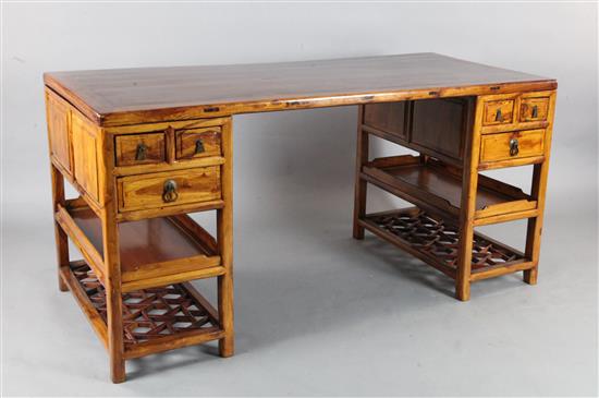 A Chinese huali and other hardwood pedestal desk, 19th century, W.170cm D.78cm